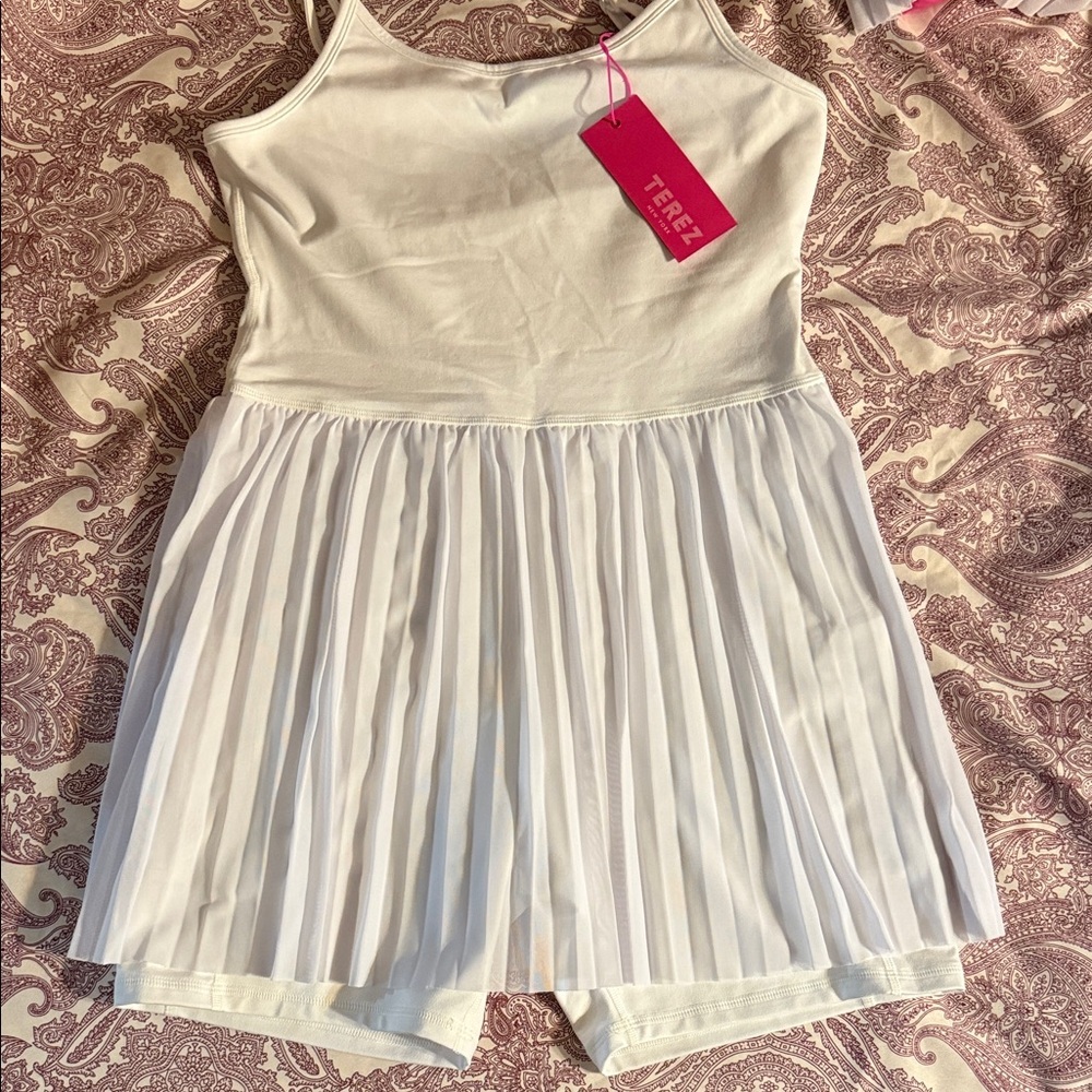 Terez White Pleated Dress With Shorts Underneath